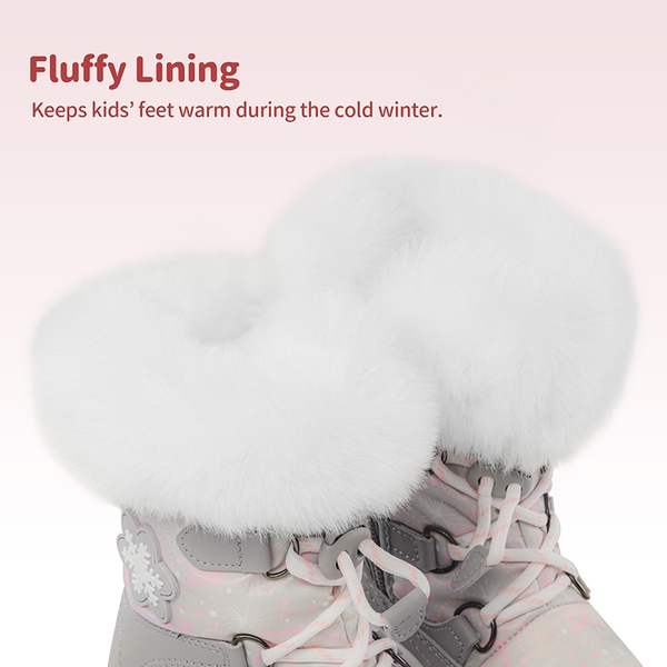 Kids Non-Slip Fur Lined Snow Boots - GRAY WHITE - 3